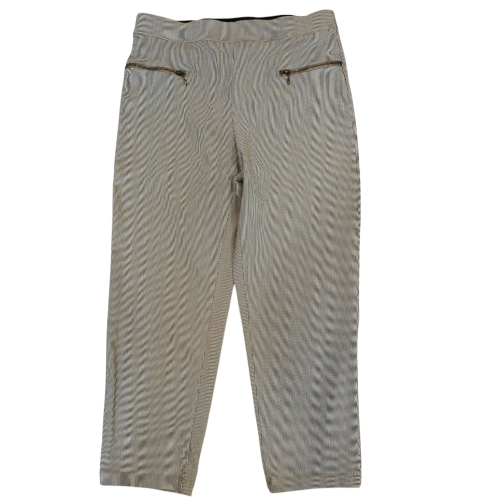 Max Studio High Rise Pinstripe Stretch Capri Pants Linen Blend Sz M